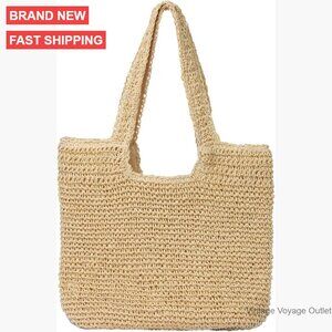Large Straw Tote Bag Handwoven Shoulder Purse Beach Travel